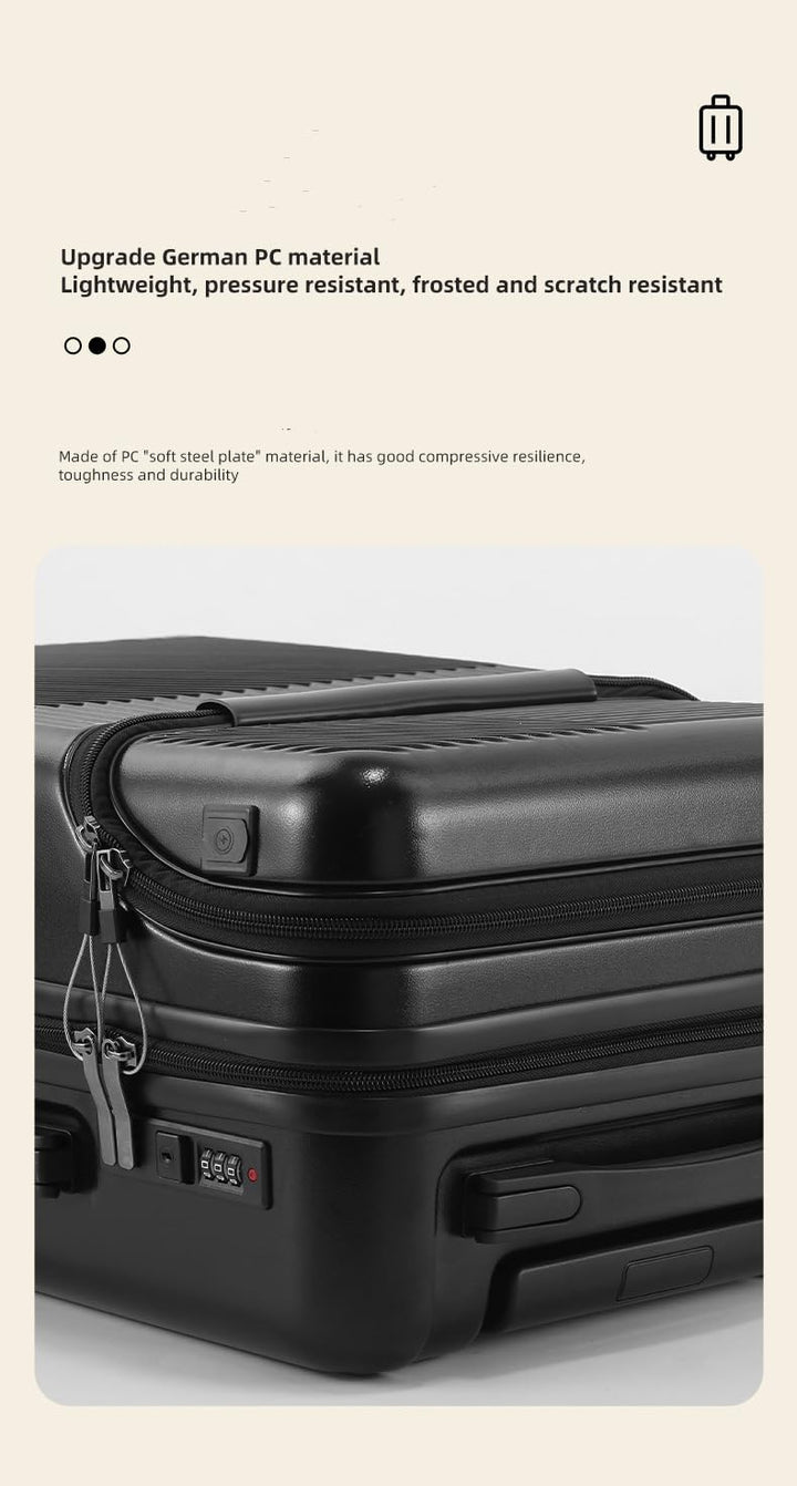 Versatile 20" hardshell carry-on suitcase, complete with cup holder, USB port, and TSA lock.