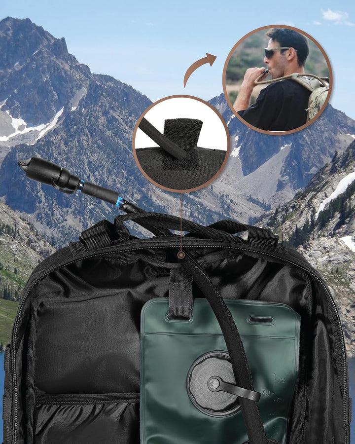 Spacious main compartment of 35L tactical backpack, ideal for camping gear, with laptop sleeve.
