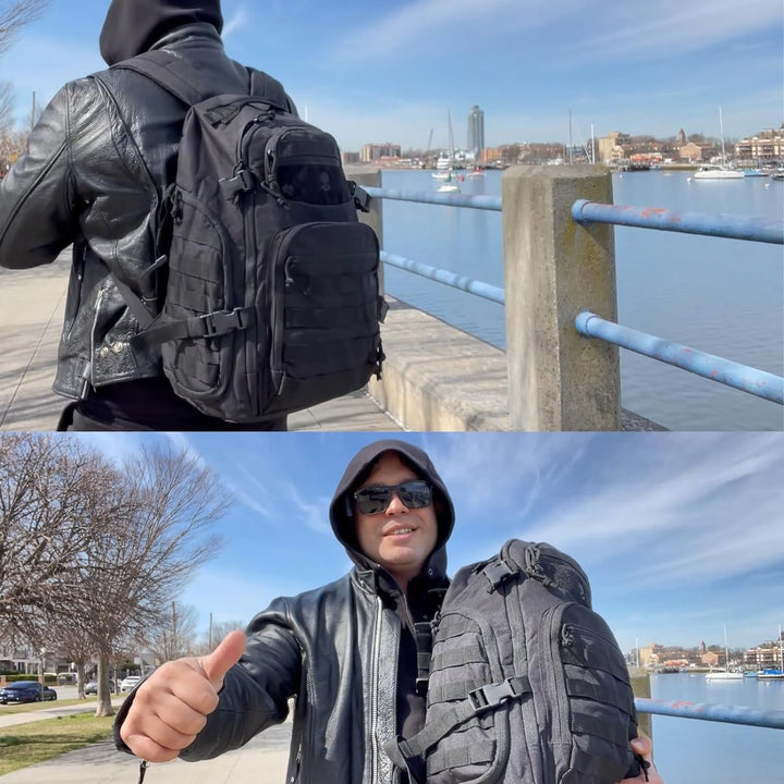 Rugged 35L outdoor tactical backpack with Molle, perfect for hiking, camping & secure laptop carry.