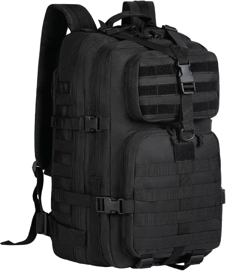 Rugged 35L tactical daypack, Molle compatible, with secure laptop storage for outdoor adventures.
