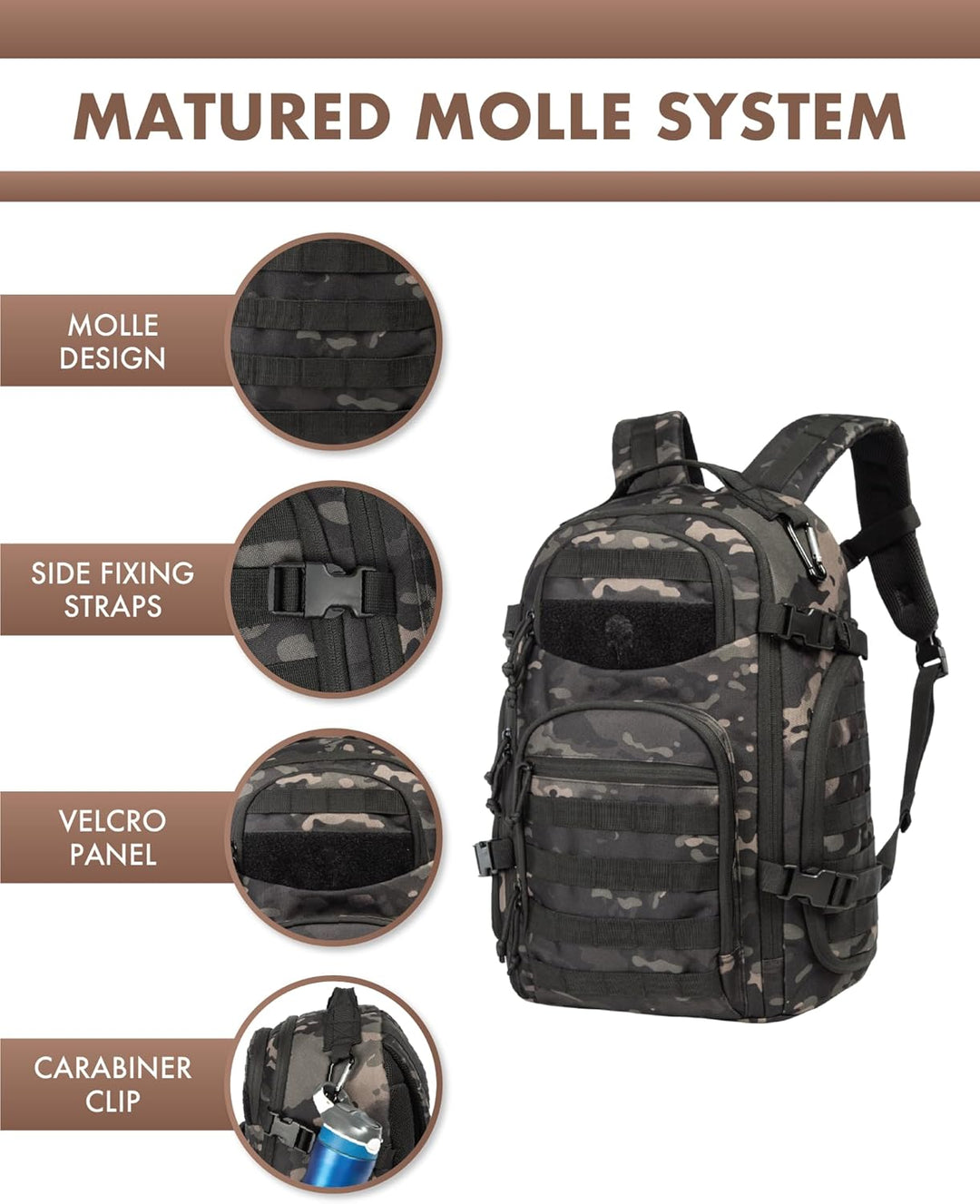 Unisex 35L tactical daypack for adventurers, featuring Molle system & protective laptop storage.