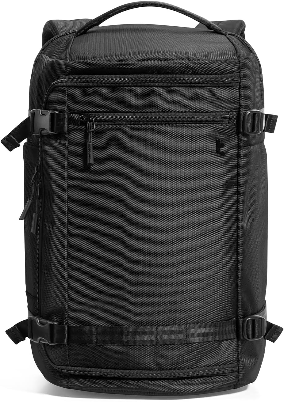 Organizational carry-on travel backpack with multiple compartments & laptop sleeve. Ideal for travel gear.