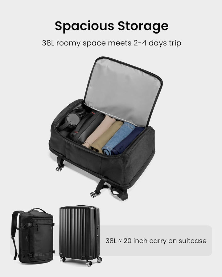 Dedicated padded laptop compartment in a TSA-friendly travel backpack for secure tech carry-on luggage.