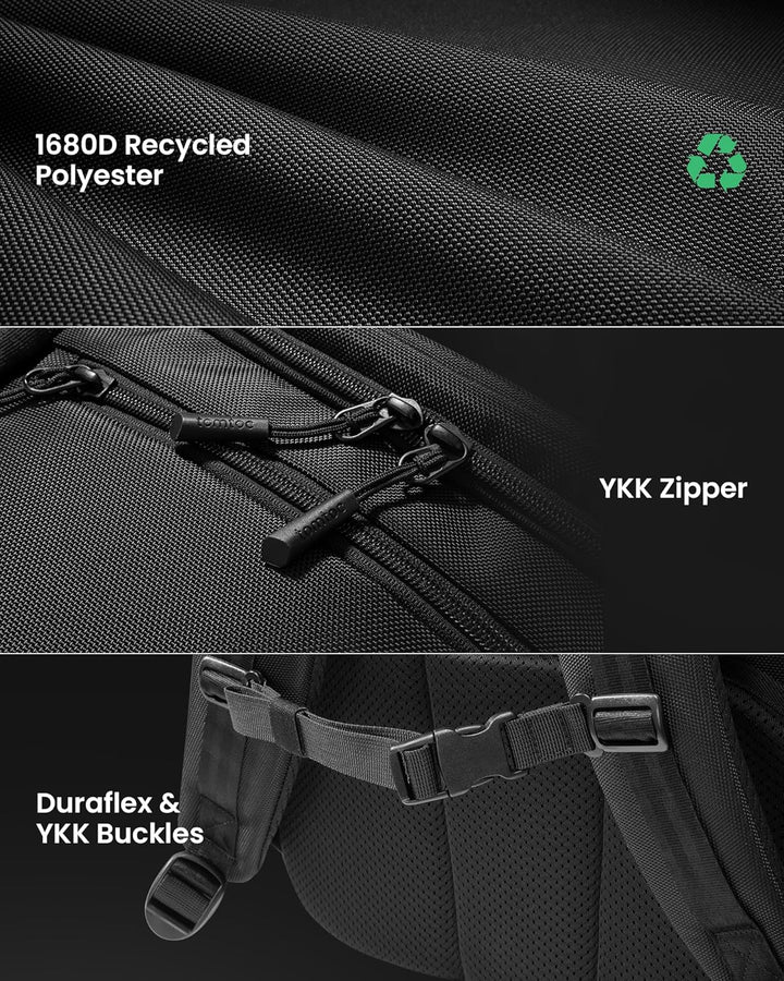 Spacious 38L carry-on travel backpack, packed for a weekend trip, ideal for organized travel luggage.
