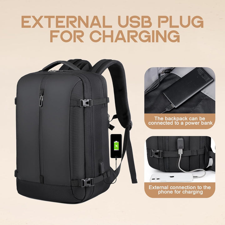 AirVoyage expandable travel backpack. Waterproof 40L carry-on luggage for men & women, perfect for trips.
