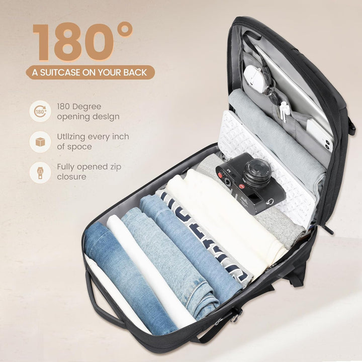 Unisex AirVoyage 40L expandable backpack. Ideal college & business travel bag with laptop sleeve & USB.