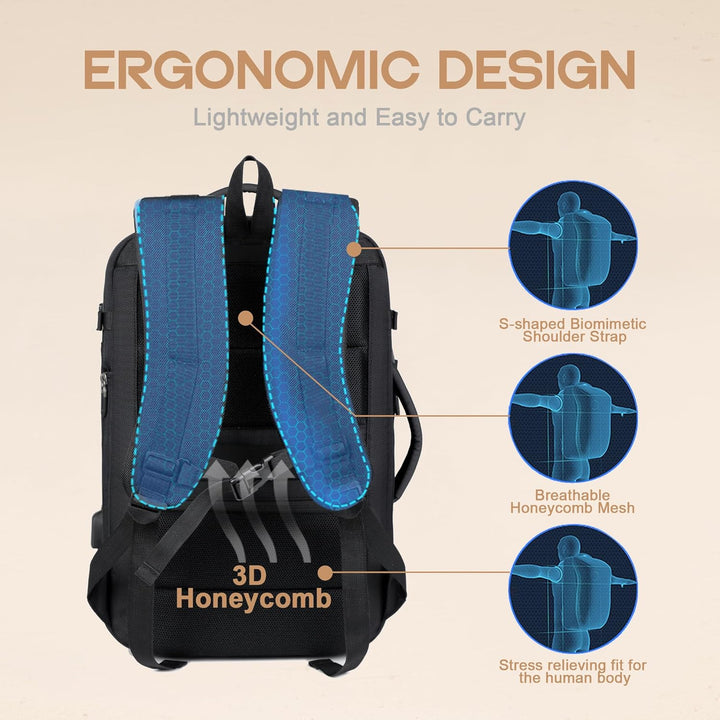 Anti-theft 40L waterproof travel backpack. Unisex expandable carry-on with USB & laptop sleeve for secure trips.