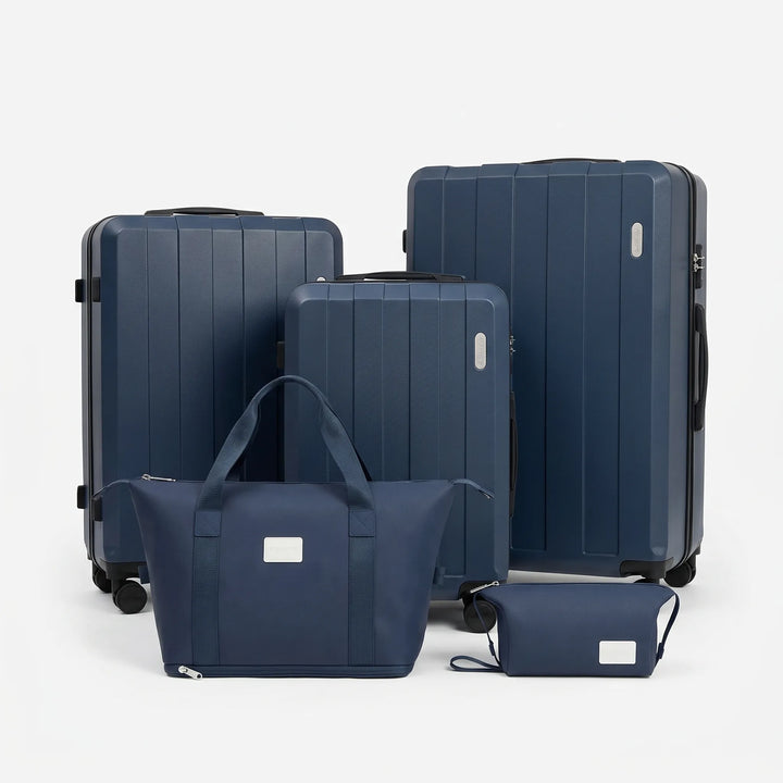 Durable hardshell 5-piece travel suitcase set with spinner wheels for secure and easy navigation.