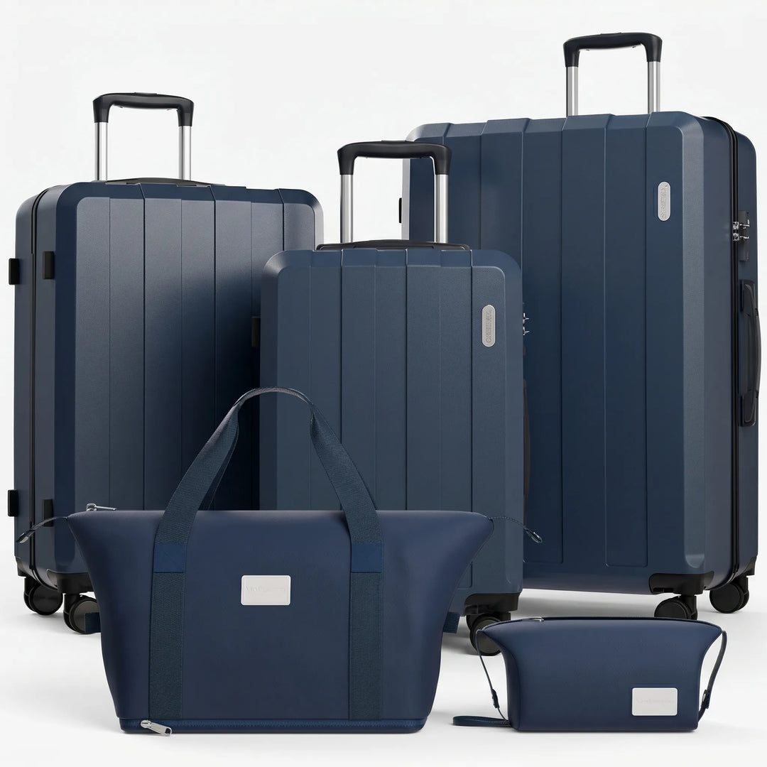 Vacation essentials: Unisex 5-piece hardshell travel bags with spinner wheels, sturdy & secure.