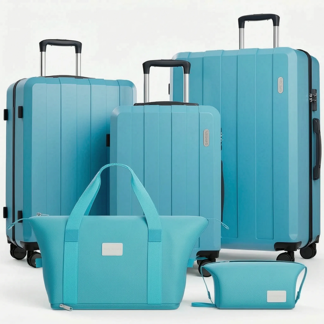 Unisex travel gear: 5-piece hardshell luggage set with spinner wheels, perfect for families.