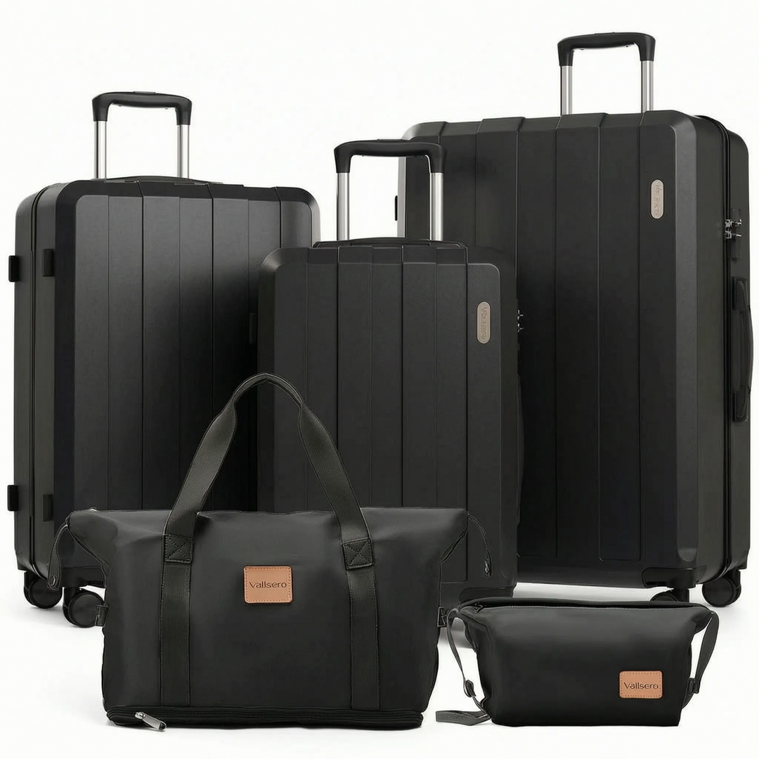 Easy-to-maneuver 5-piece hardshell spinner luggage set, durable & secure for hassle-free travel.