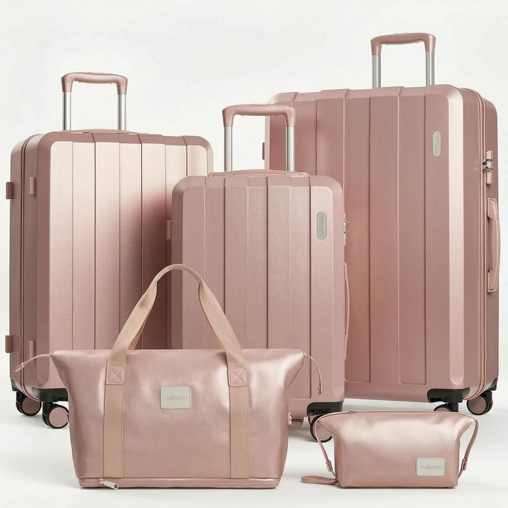 Comprehensive 5-piece hardshell luggage set for all travel needs; unisex design & spinner wheels.