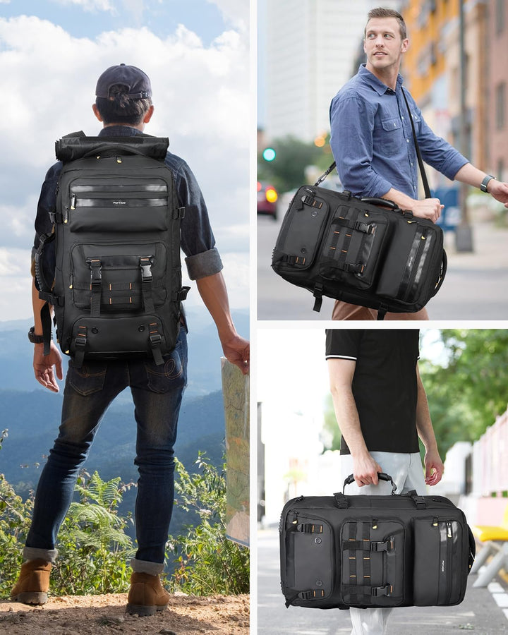 Interior view of a 50L carry-on travel backpack showcasing its spacious main compartment & organization pockets.