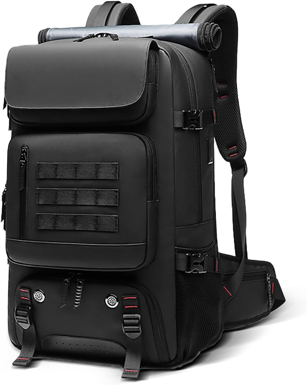 Unisex 50L waterproof travel backpack with shoe compartment, USB port, ideal for short trips & hiking.