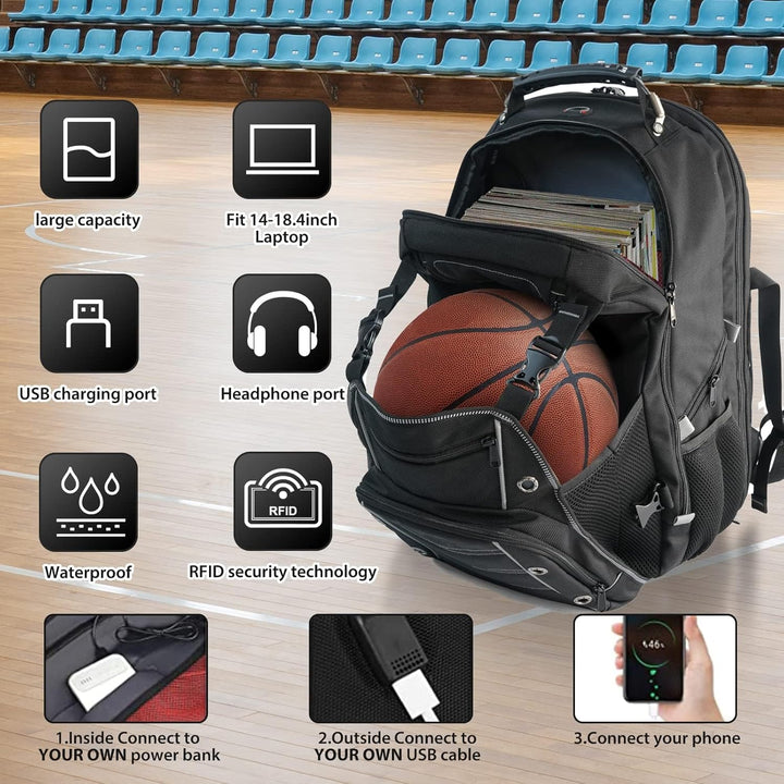 Secure 55L travel backpack for men & women, featuring anti-theft RFID protection and a convenient USB charge port.