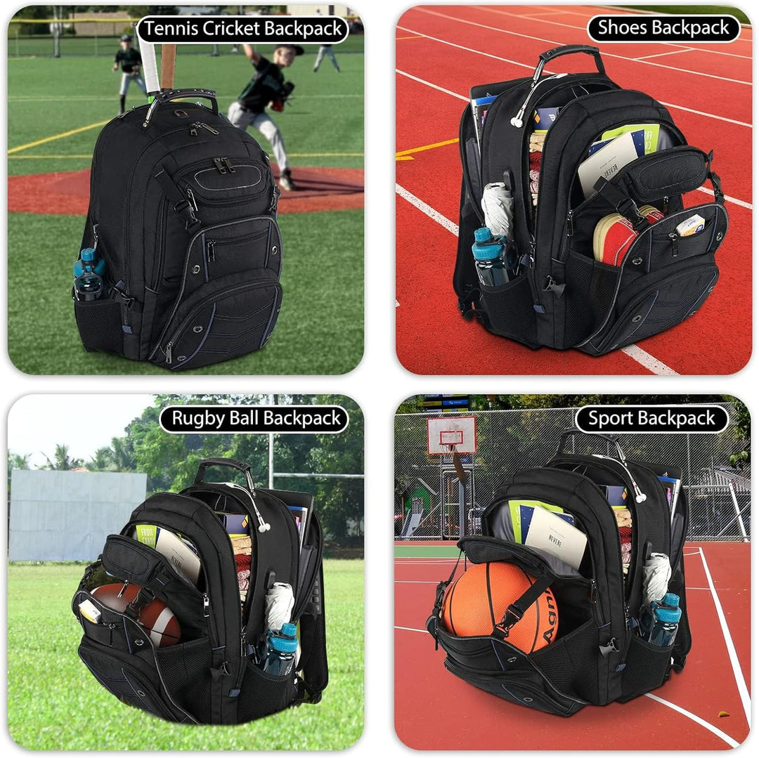 Durable 55L extra-large laptop backpack, ideal for work, school, or travel, with built-in USB charger & RFID block.