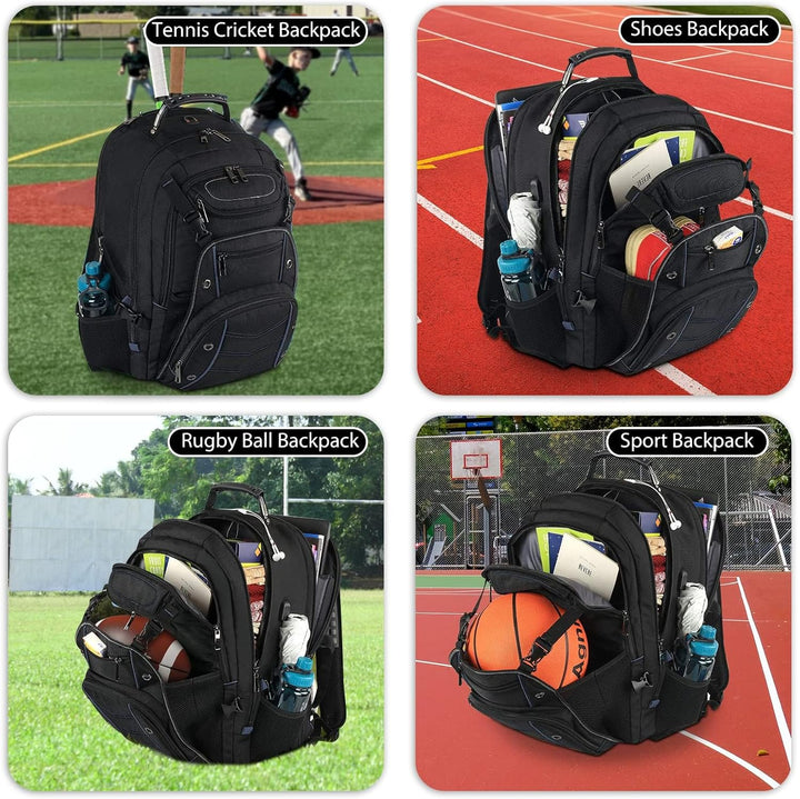 Durable 55L extra-large laptop backpack, ideal for work, school, or travel, with built-in USB charger & RFID block.