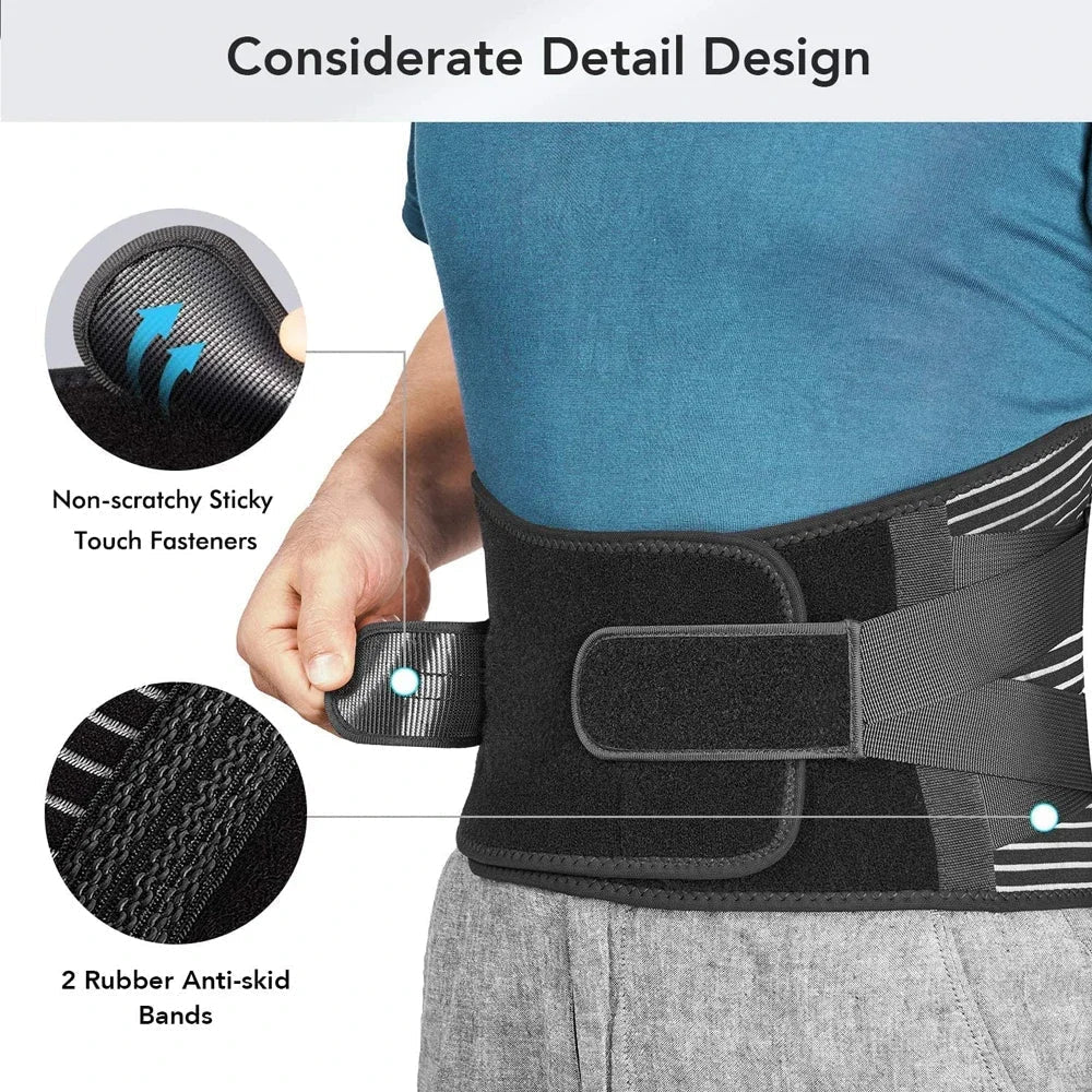 Daily comfort adjustable back support belt. Unisex design for active lifestyles, posture correction & pain relief.