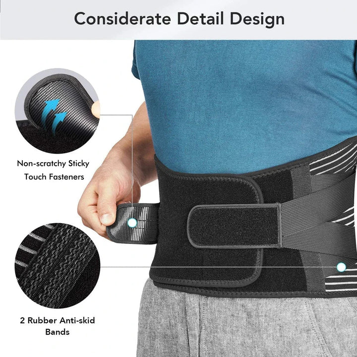 Daily comfort adjustable back support belt. Unisex design for active lifestyles, posture correction & pain relief.