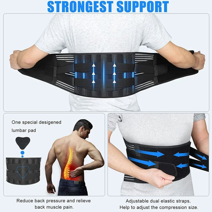 Health care back support belt for improved posture. Adjustable waist support for unisex comfort & back pain relief.