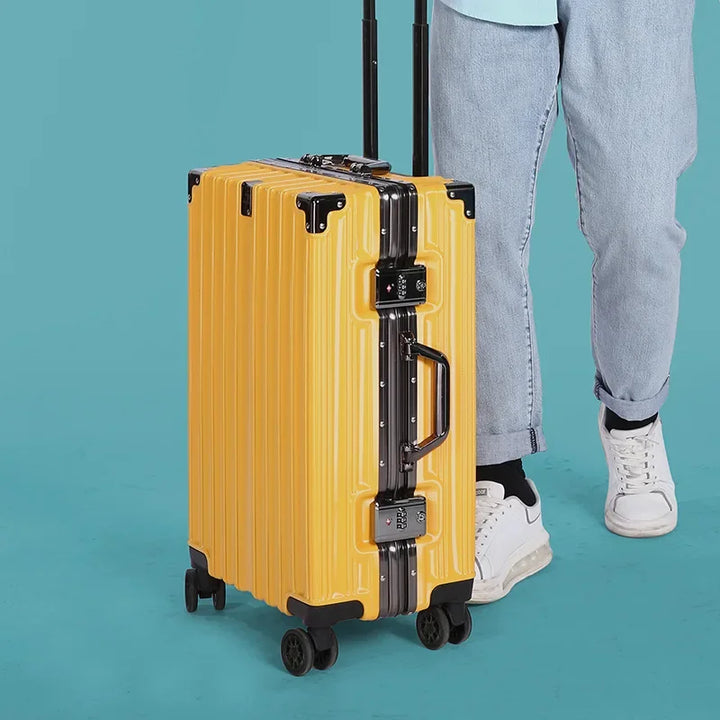 Robust aluminium frame hardshell suitcase, built for durability and extensive travel, a reliable travel bag.