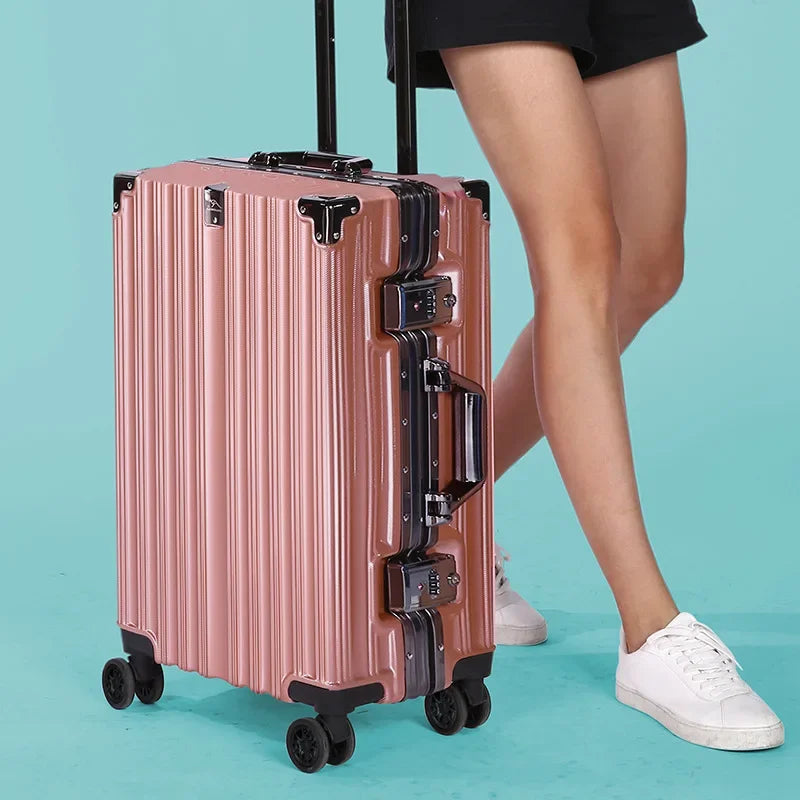 Aluminium frame hardshell luggage with secure lock, keeping your travel essentials safe on any trip.