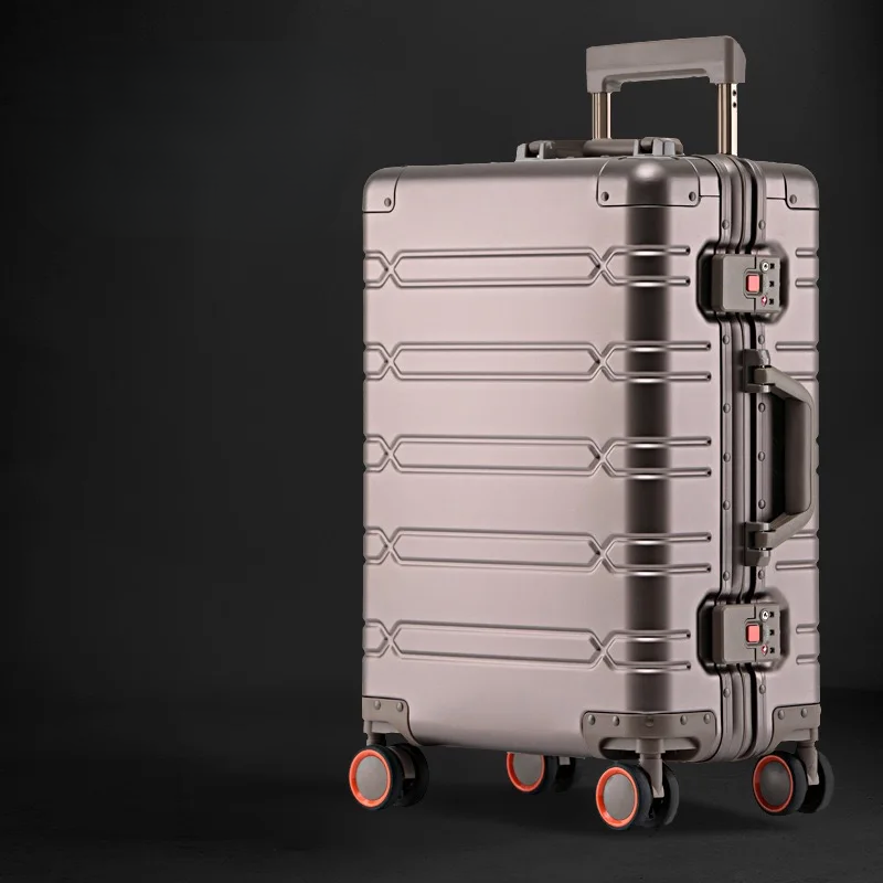 Unisex aluminum-magnesium hardshell travel suitcase with spinner wheels, durable for business & vacation.