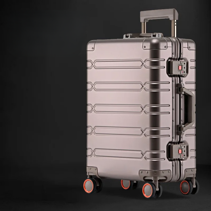 Unisex aluminum-magnesium hardshell travel suitcase with spinner wheels, durable for business & vacation.