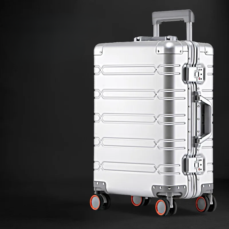 Spacious unisex aluminum-magnesium hardshell carry-on suitcase, perfect for business trips & short vacations.