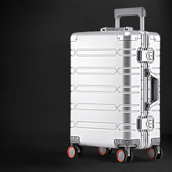 Spacious unisex aluminum-magnesium hardshell carry-on suitcase, perfect for business trips & short vacations.