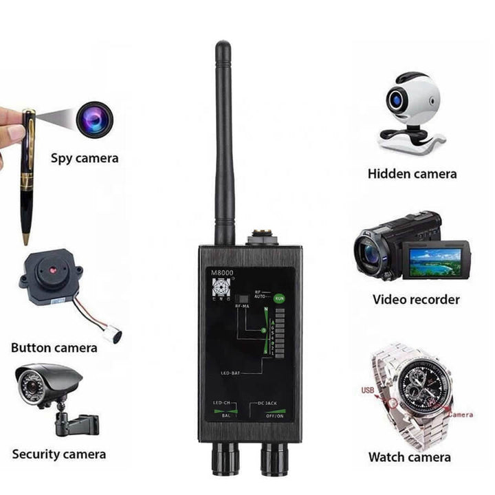 Professional security scanner and anti-spy device for detecting hidden cameras and RF signals.