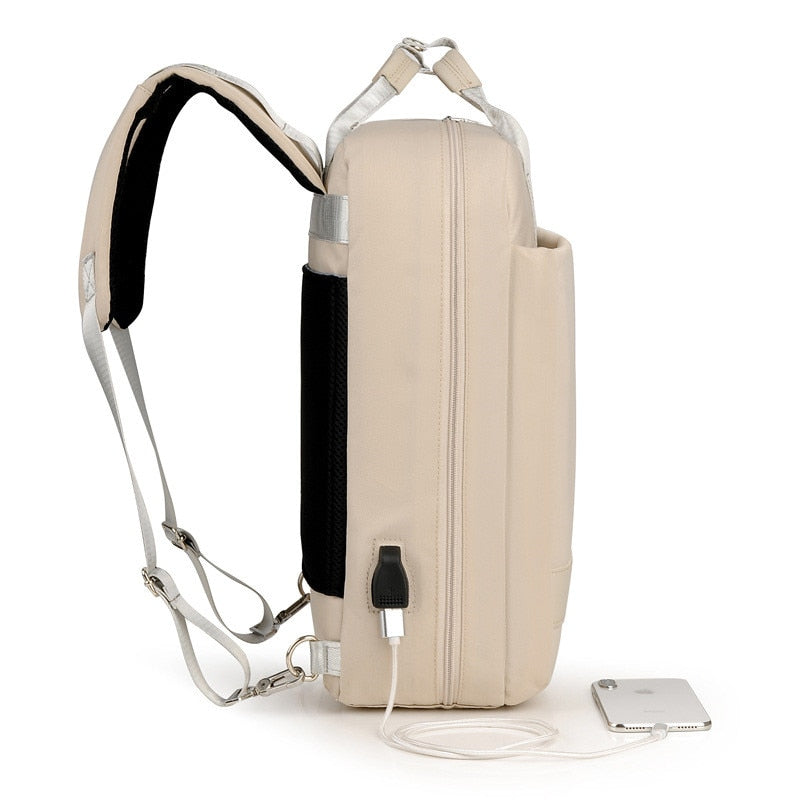 Main compartment of the anti-theft travel backpack, showcasing its wide opening and secure storage.
