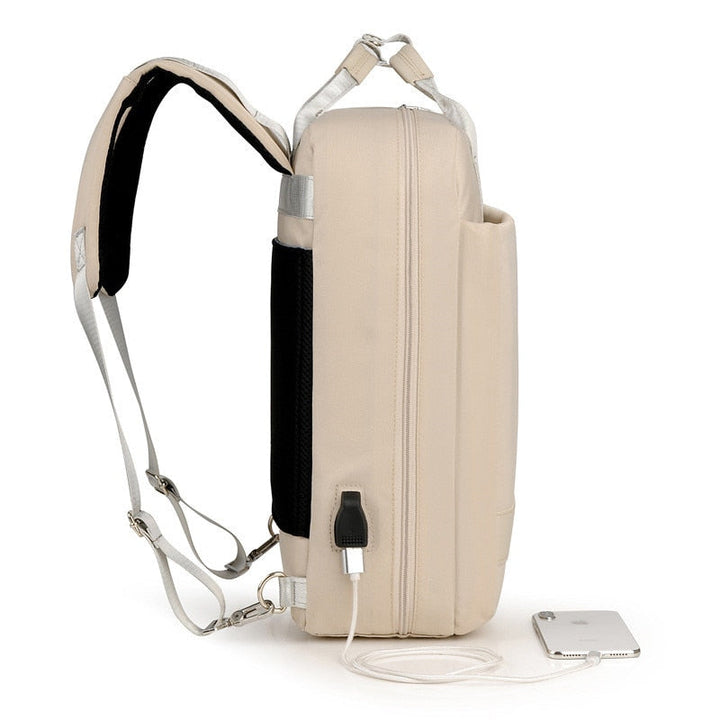 Main compartment of the anti-theft travel backpack, showcasing its wide opening and secure storage.