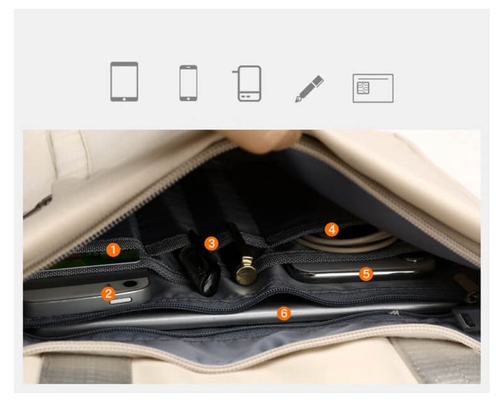 Side view of the slim profile anti-theft backpack with USB charging, suitable for secure daily essentials.