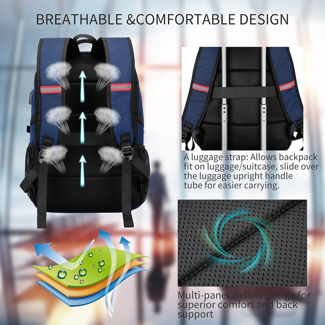 Ergonomic anti-theft laptop backpack, water-resistant, unisex, built-in USB charger for convenience.
