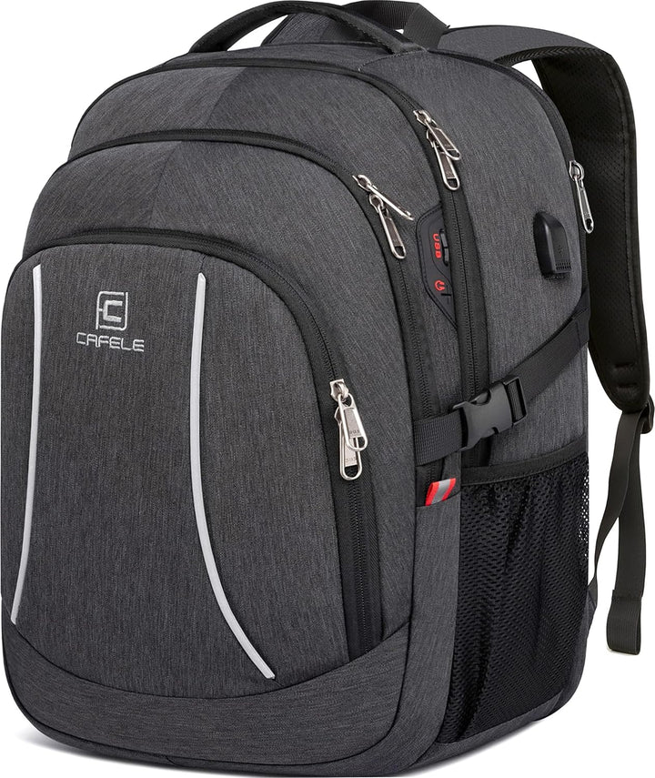 Durable anti-theft laptop backpack, water-resistant, unisex, with a hidden pocket and USB port.