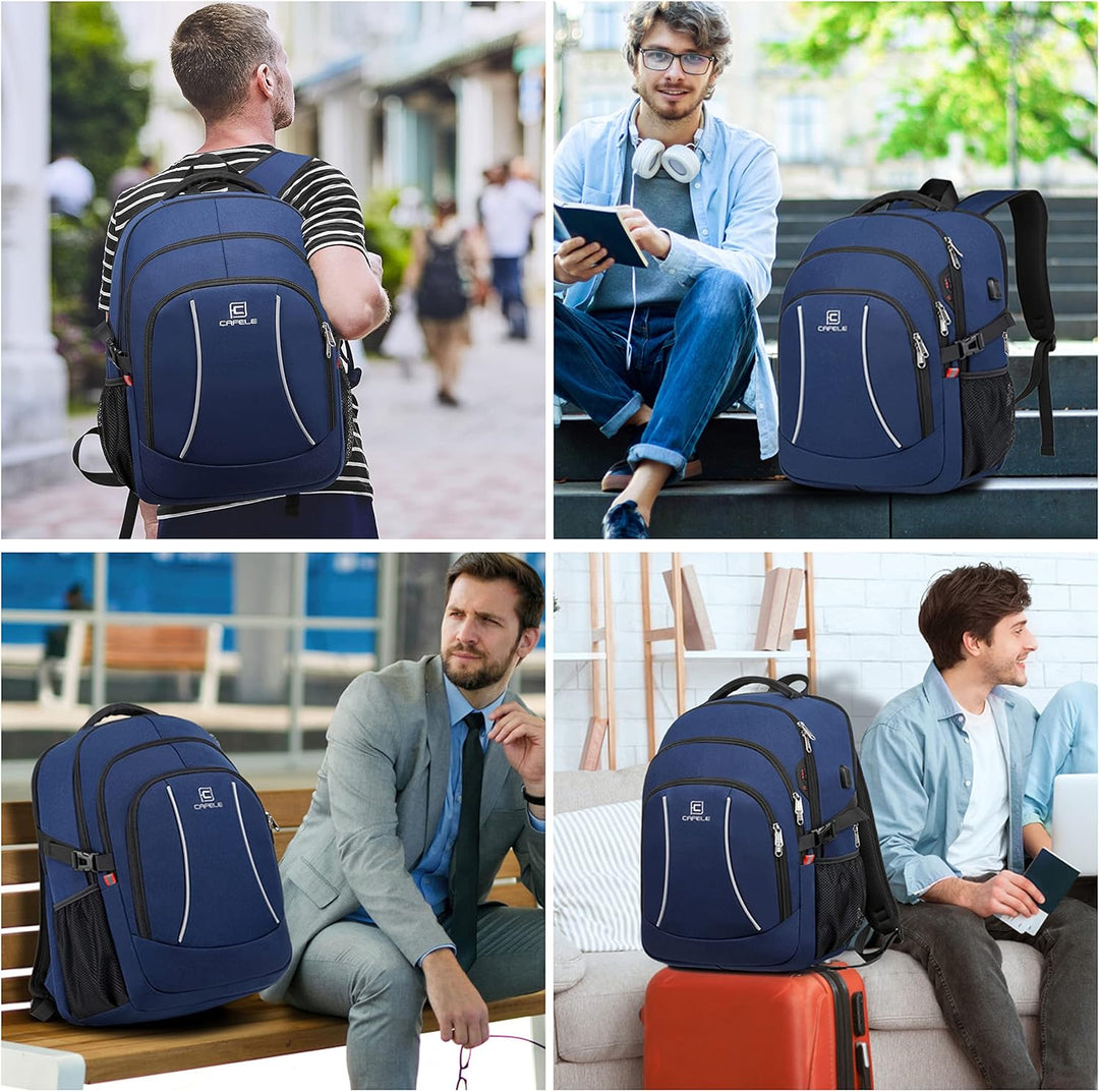 Unisex anti-theft backpack with USB port, water-resistant, ideal for travel, work, or school.