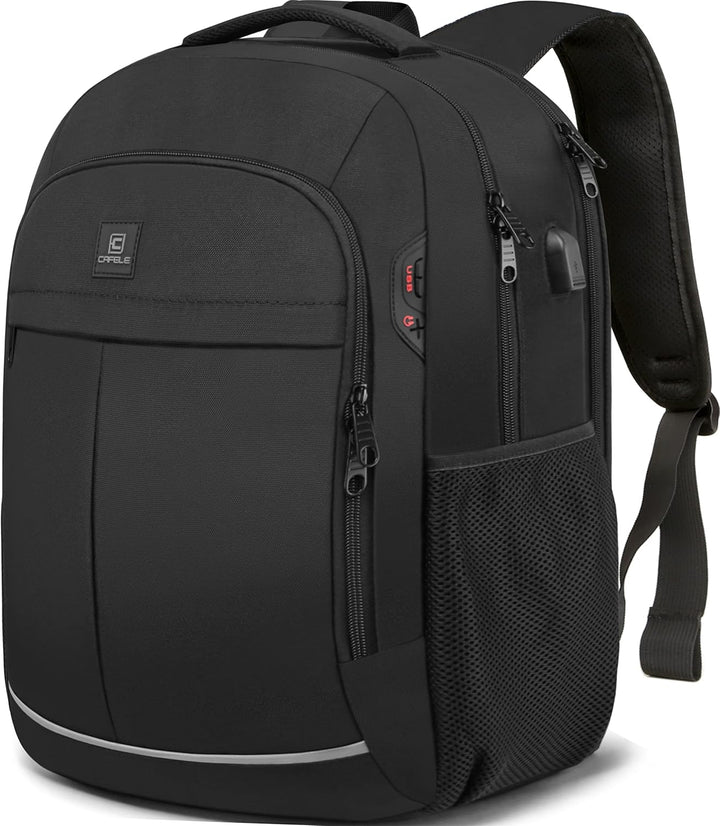 Travel-ready anti-theft laptop backpack, water-resistant, USB charging, keeps essentials safe.