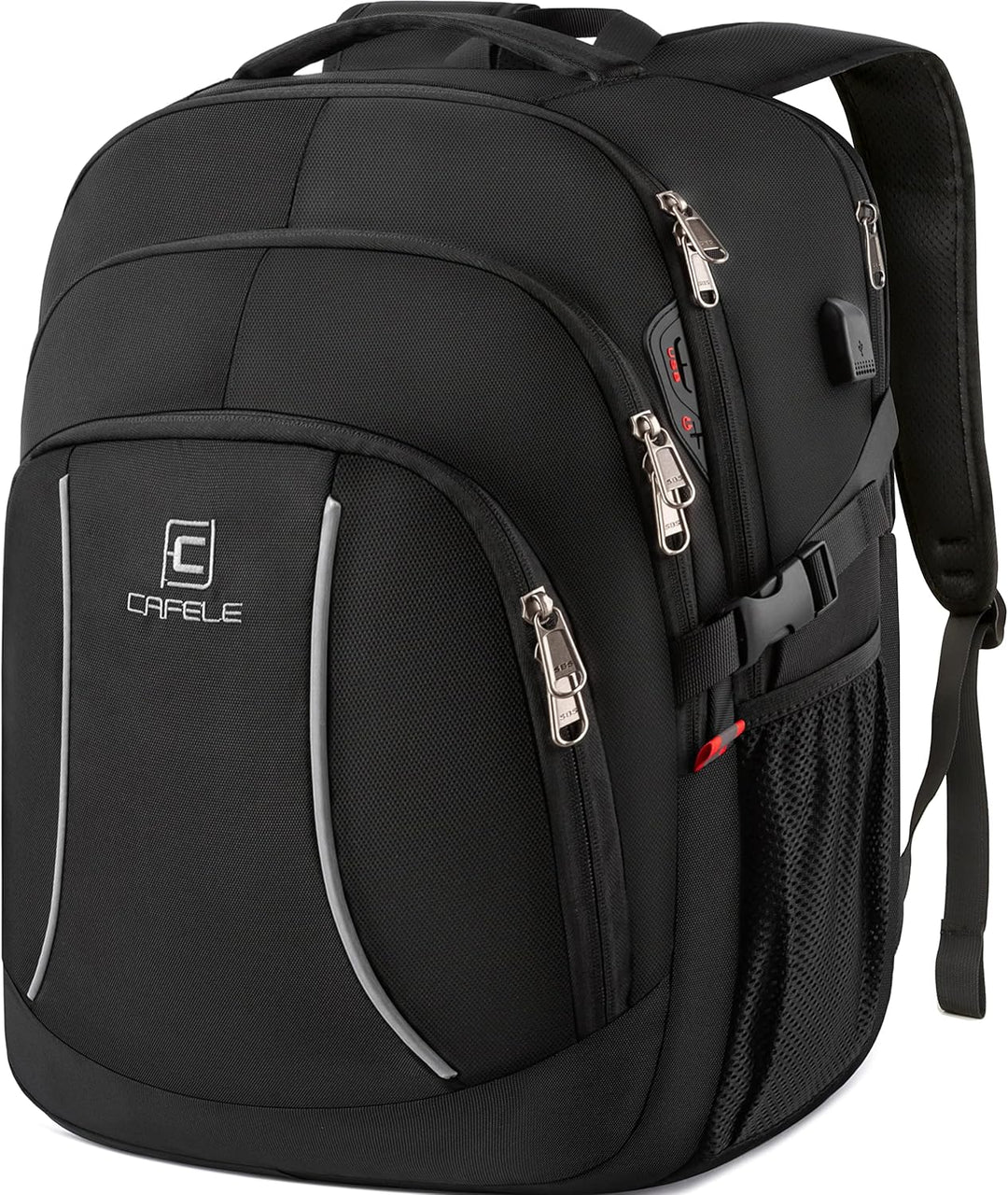 TechPro anti-theft laptop backpack, water-resistant, USB port, maximizing security & convenience.
