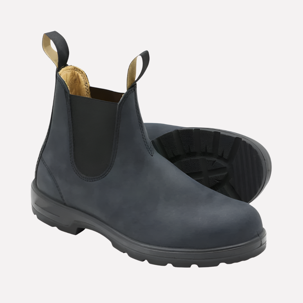 Unisex Classic Chelsea Boots in black leather, featuring elastic side panels for easy slip-on style. Versatile everyday wear.