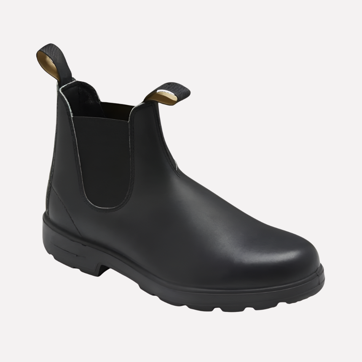 Stylish men's & women's black Chelsea ankle boots. Comfortable slip-on design for casual or versatile everyday wear.