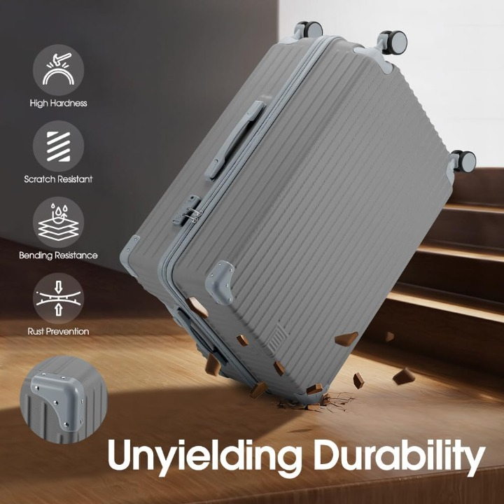 Black hard shell suitcase with smooth spinner wheels & TSA combination lock. Ideal for business travel.
