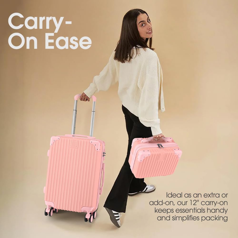 Stylish carry-on travel bag: ABS hard shell, 360° spinner wheels, built-in TSA lock.