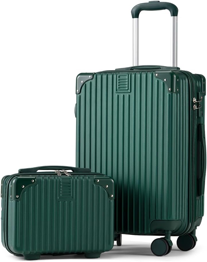 Compact hard shell carry-on luggage with silent spinner wheels & TSA lock, perfect for short trips.