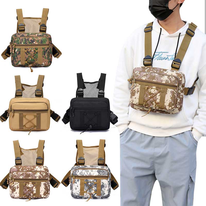 Unisex durable tactical chest rig bag for hiking & outdoor adventure. Water-resistant & hands-free.