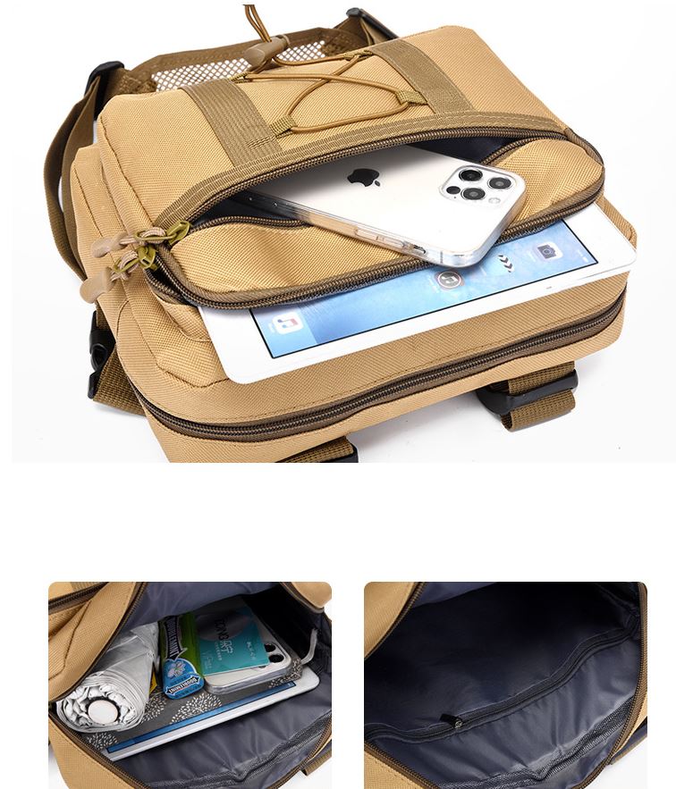 Adventure-ready tactical chest rig. Water-resistant outdoor gear, perfect for camping essentials.