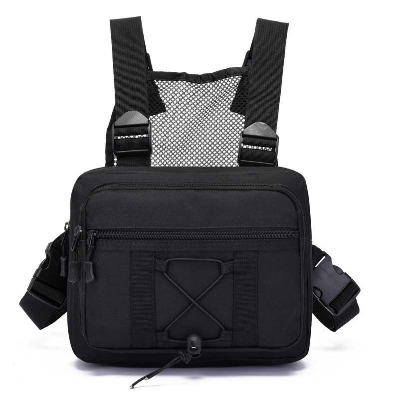 Durable multi-pocket chest rig bag for men & women. Ideal for outdoor activities & travel.