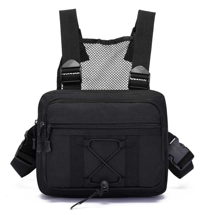 Durable multi-pocket chest rig bag for men & women. Ideal for outdoor activities & travel.