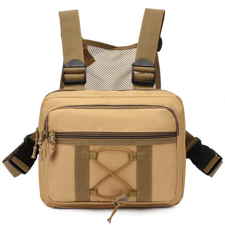 Water-resistant tactical chest rig for outdoor enthusiasts. Secure, hands-free storage for gear.