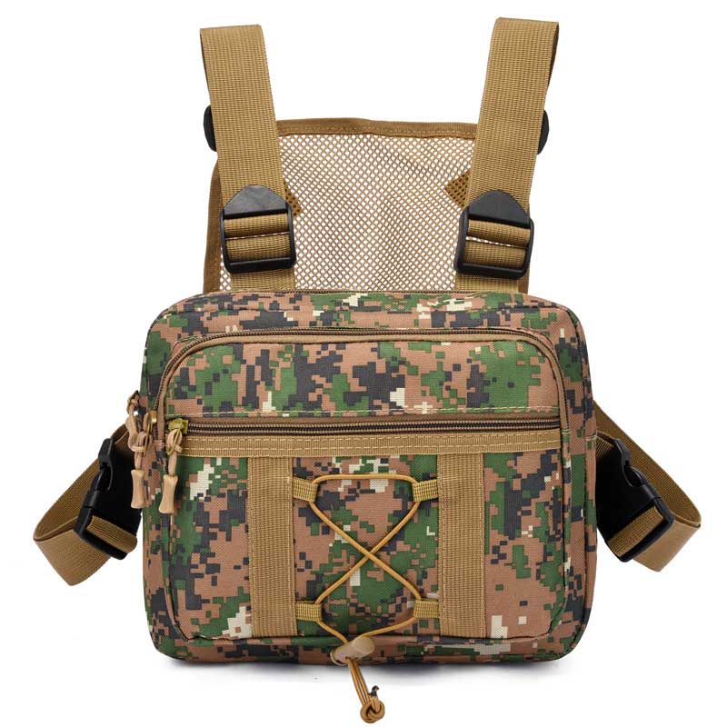 Multi-pocket tactical chest rig for camping & outdoor gear. Water-resistant, keeps essentials safe.